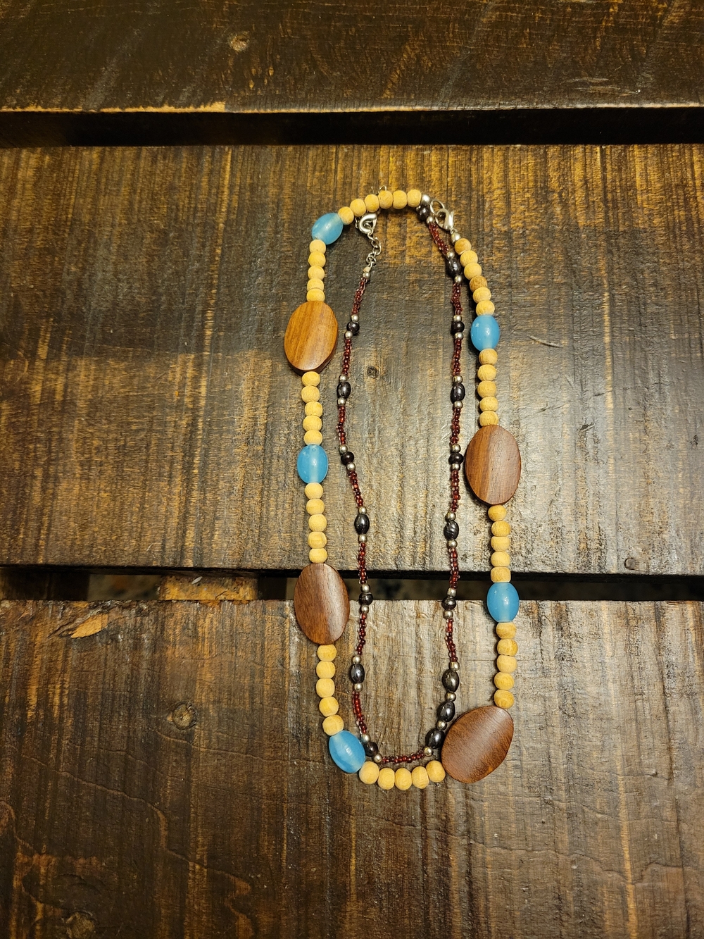 Two Beaded Womans Necklaces with Blue Accents